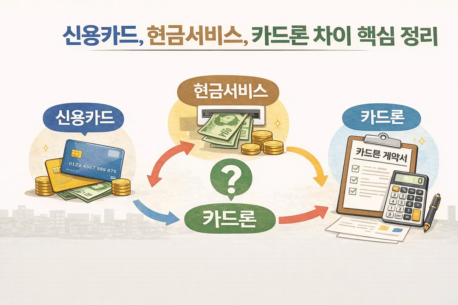 신용카드, 현금서비스, 카드론 차이 핵심 정리