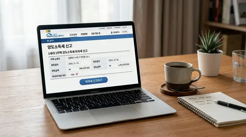 홈택스 양도소득세 신고 화면