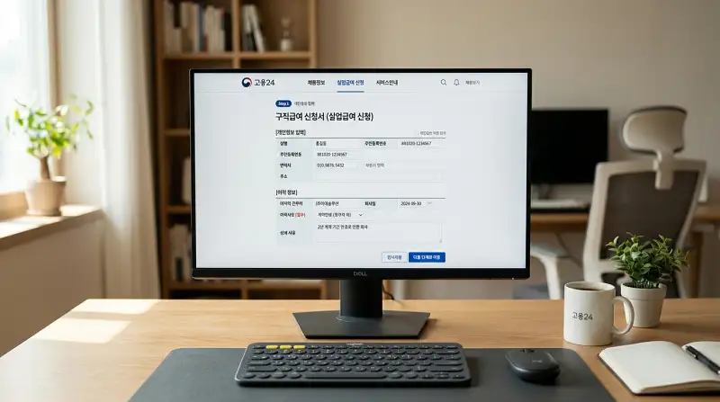 고용24 웹사이트 신청 화면 목업 사진