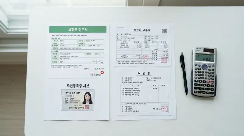 보험 청구 서류 플랫레이 사진