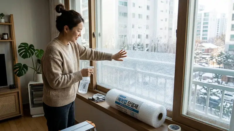 에어캡 단열 작업