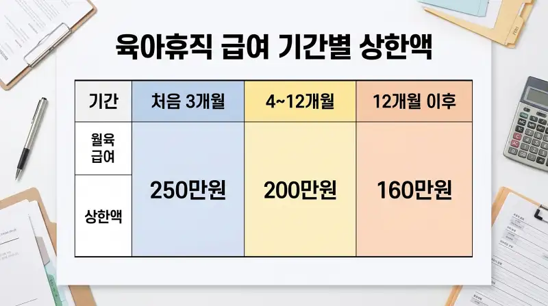 육아휴직 급여 기간별 상한액 테이블