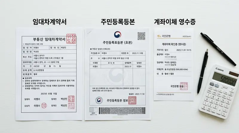 필수 서류 플랫레이