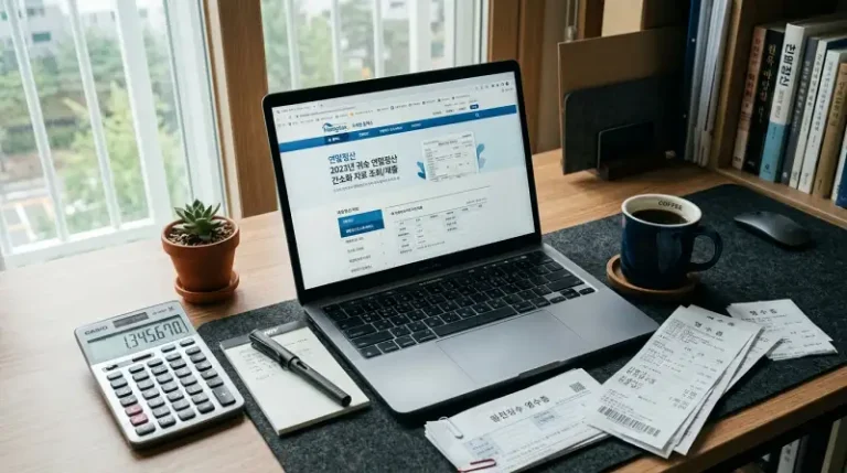 홈택스 화면이 보이는 책상 실사