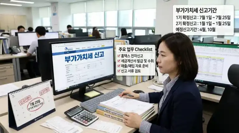 부가가치세 신고기간과 홈택스 신고 준비 장면