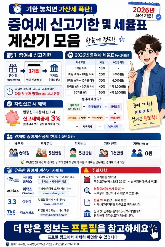 증여세 신고기한 및 세율표 계산기 모음