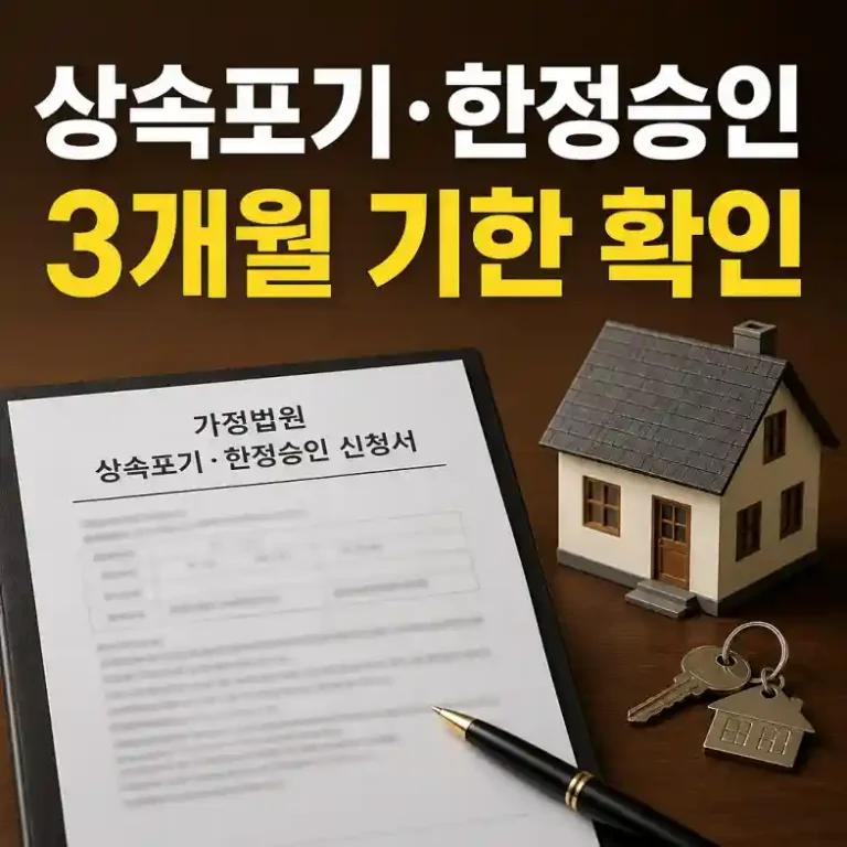 상속포기·한정승인 — 가정법원 신청서와 가족관계증명서로 3개월 기한을 점검하는 장면