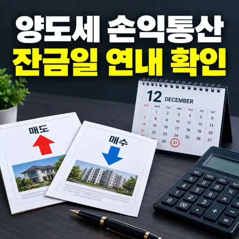 양도세 손익통산을 위해 같은 해 매도한 상가 이익과 토지 손실을 계산기로 합산하는 모습