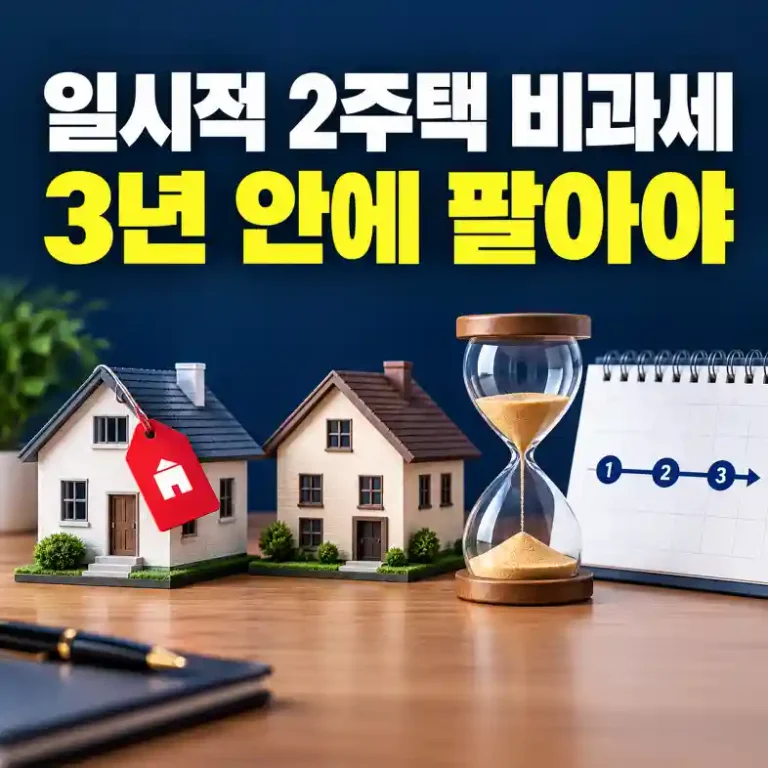 일시적 2주택 비과세를 받기 위해 신규 주택 취득일부터 3년 처분 기한을 달력과 모래시계로 확인하는 모습